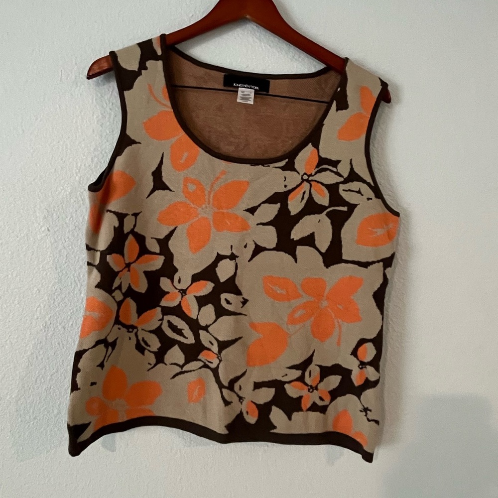 Floral Sleeveless Top - Orange‎ and Brown